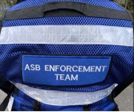 Back view of an ASB officer's jacket.