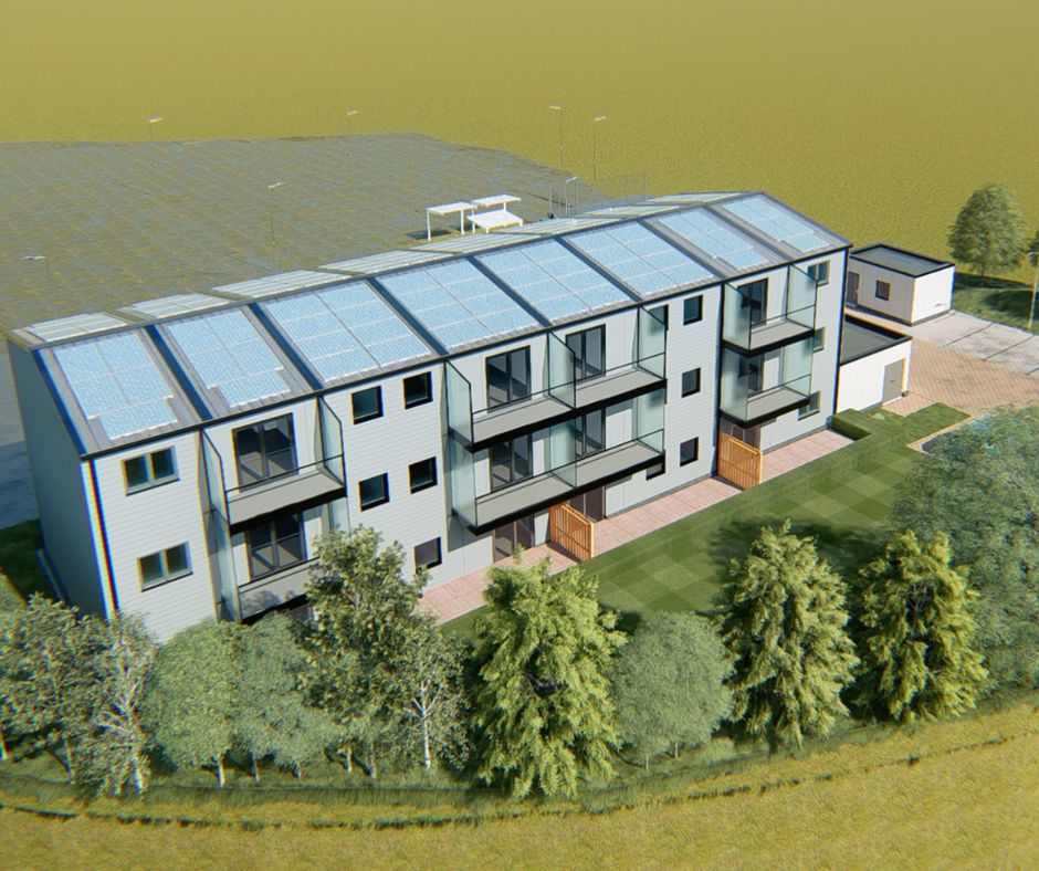 This is a CGI image of a three storey block of modular homes.