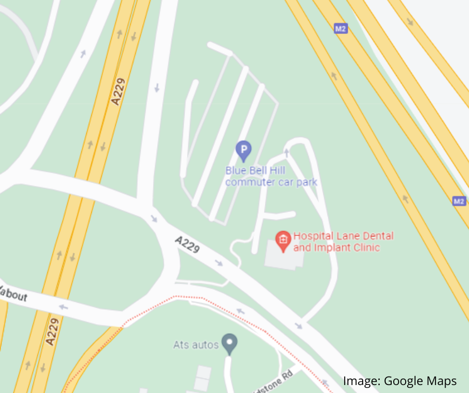 A map showing Blue Bell Hill commuter car park