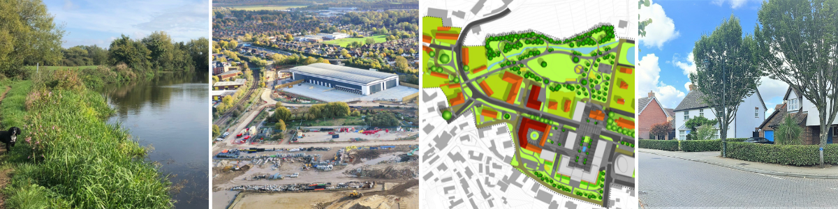 Images of countryside, housing and technical plans