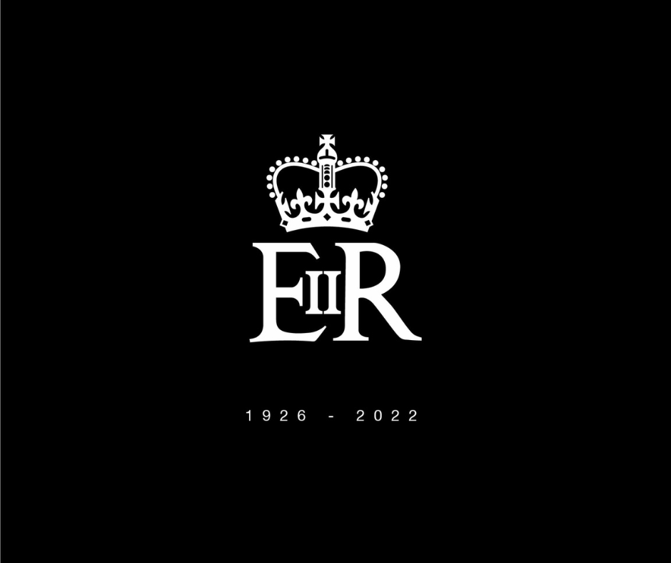 Black graphic with EIIR royal emblem.