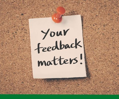 Post it note with 'your feedback matters' written on it
