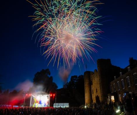 Fireworks going off over Tonbridge Castle