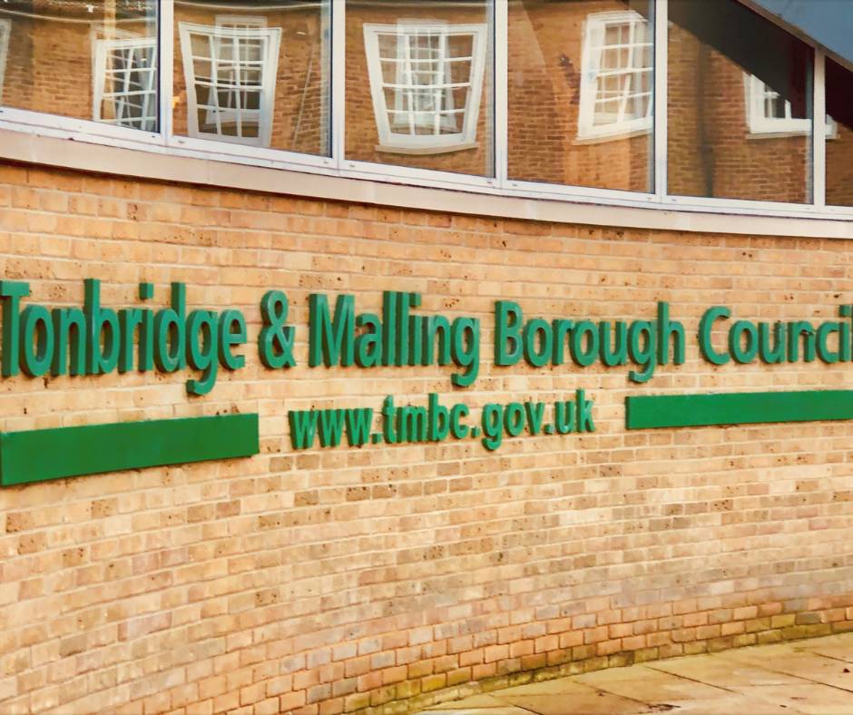 TMBC head offices with wall displaying words Tonbridge and Malling Borough Council