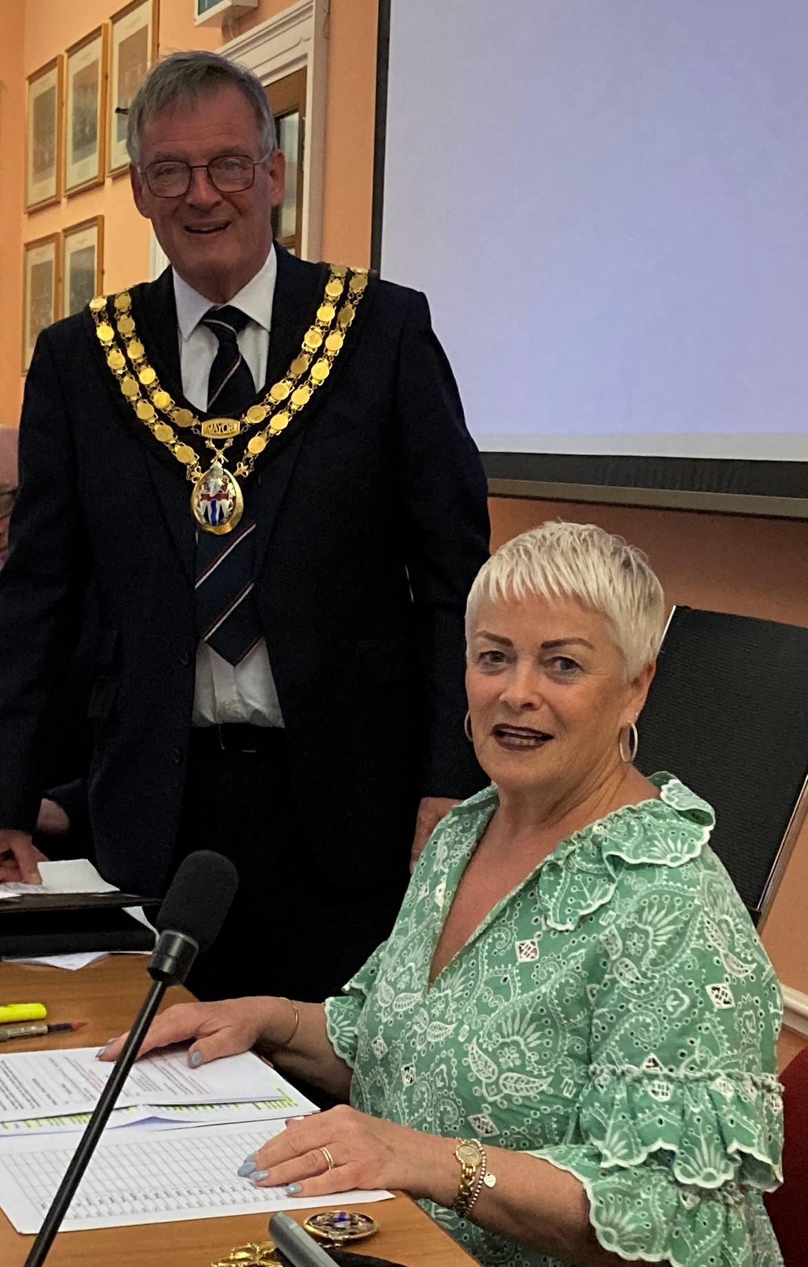 New mayor, James Lark, with outgoing mayor Sue Bell