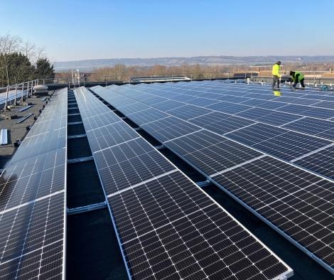 Solar panels being installed at Larkfield Leisure Centre.