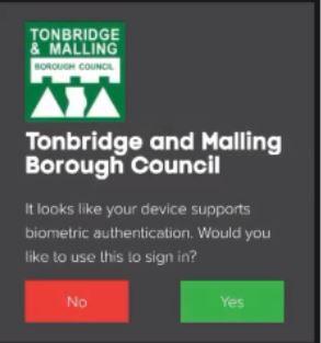 TMBC app biometric sign in