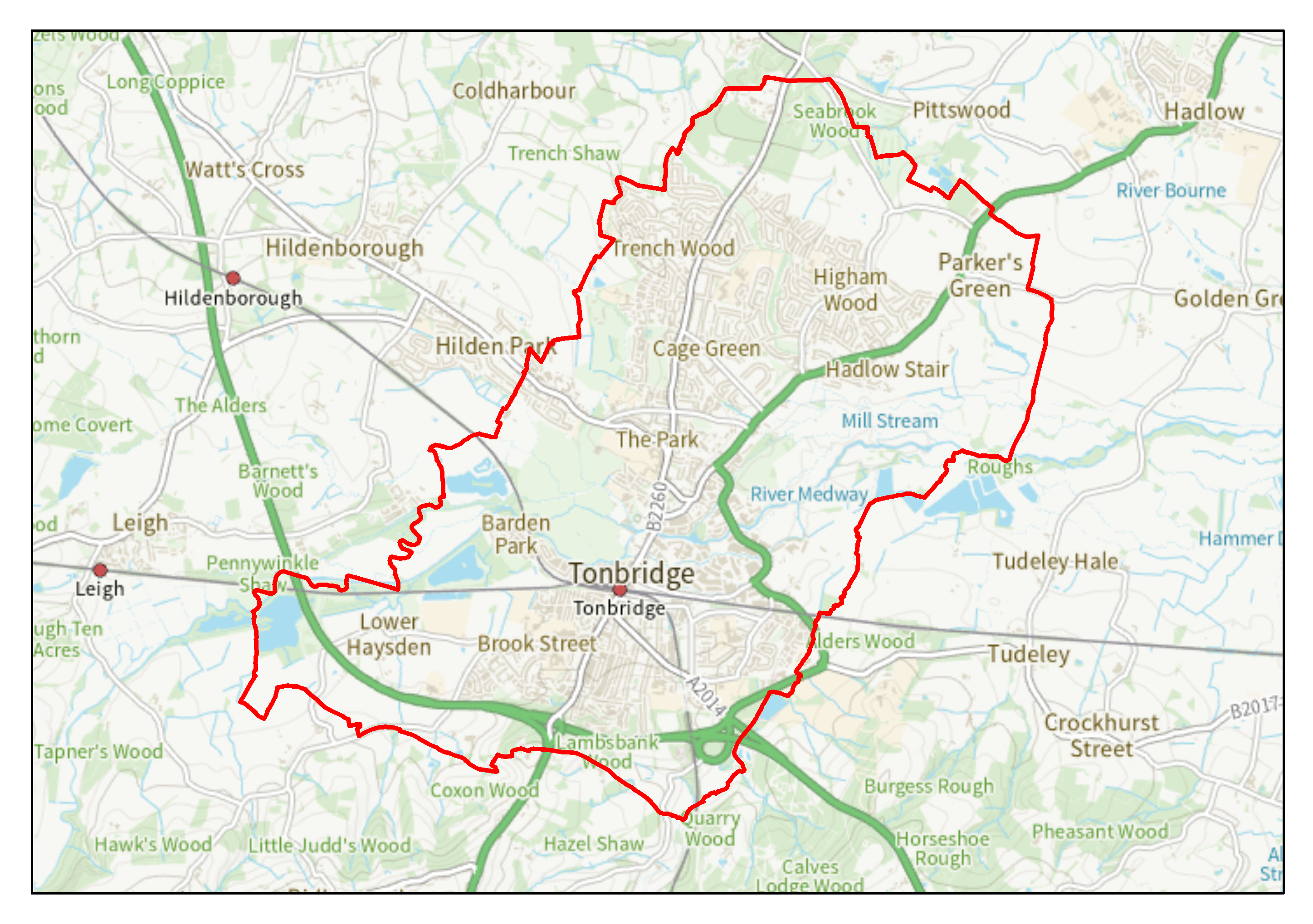 Map showing the proposed Tonbridge border