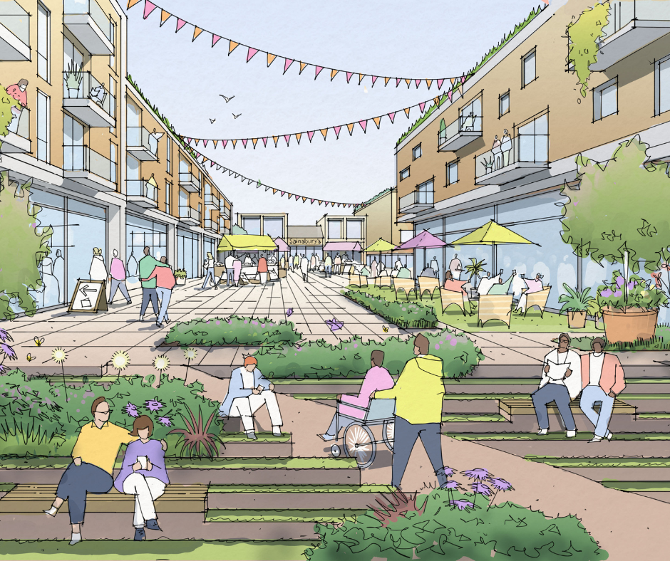 An artist's impression of a new town square for Tonbridge.