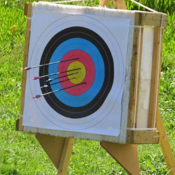 Archery target with arrows in it