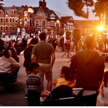 A band playing to an audience at River Walk in Tonbridge