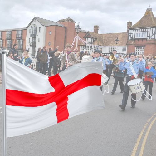 Flag of St George featuring scouts on parade in Tonbridge