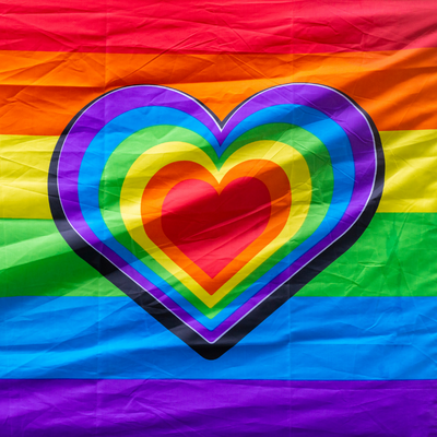 The pride rainbow flag with a heart